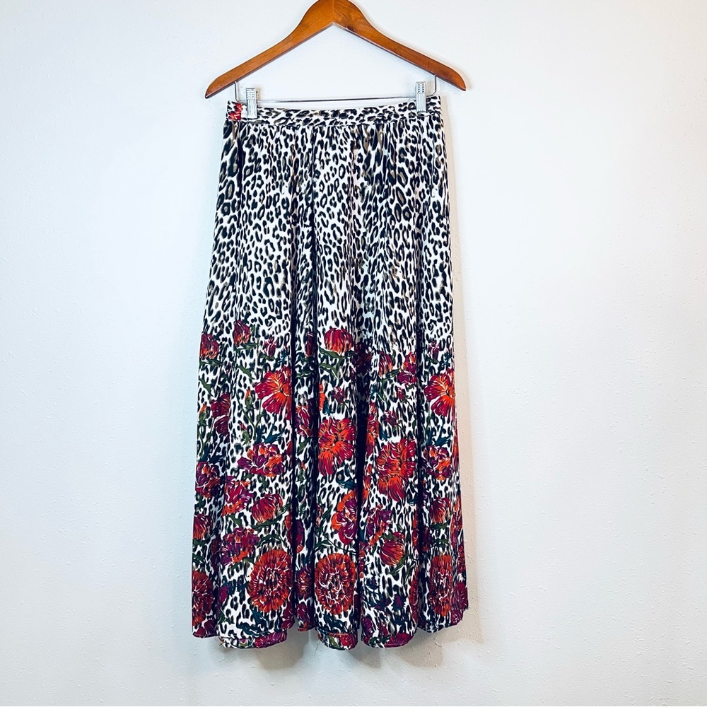 Floral Leopard Print Women’s Multicolor Maxi Skirt Size Small NWOT